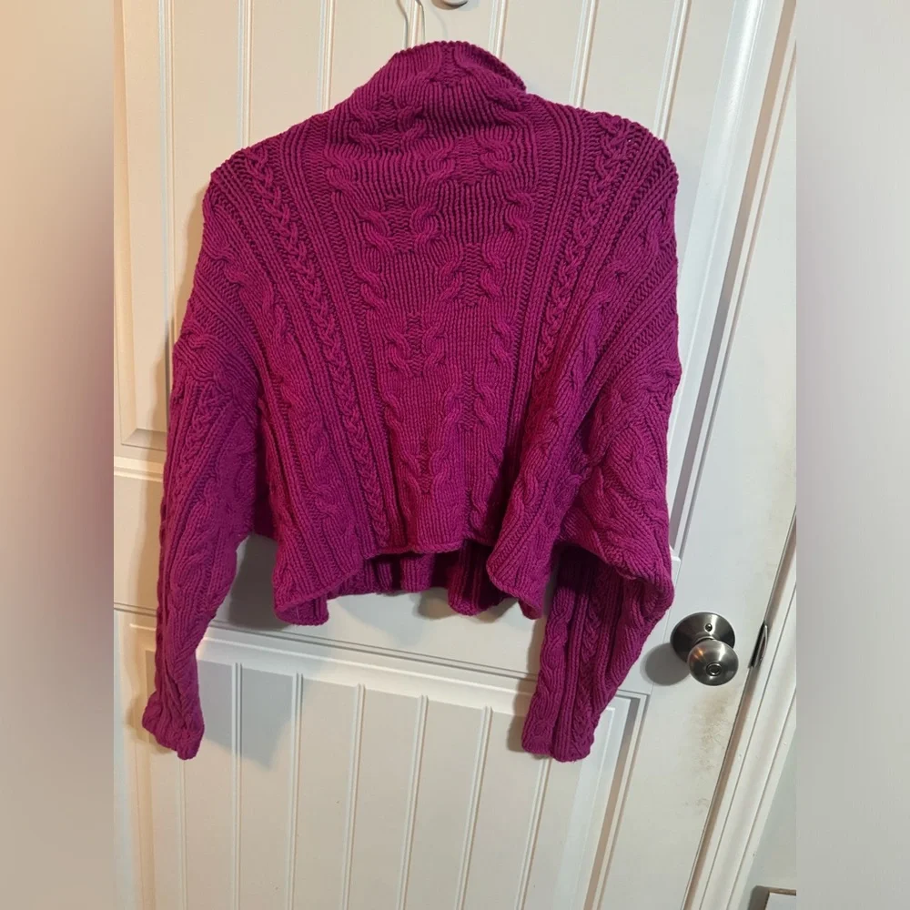 Free People Let’s Link Up Chunky Knit Sweater Purple Cable Knit Mock Neck - Picture 5 of 5